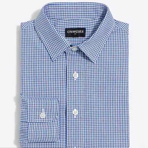 J Crew Factory boys long sleeve flex blue/white check button down shirt. Size8 - Picture 1 of 4